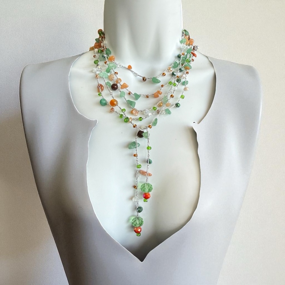 Elegant Green and Orange Beaded Necklace